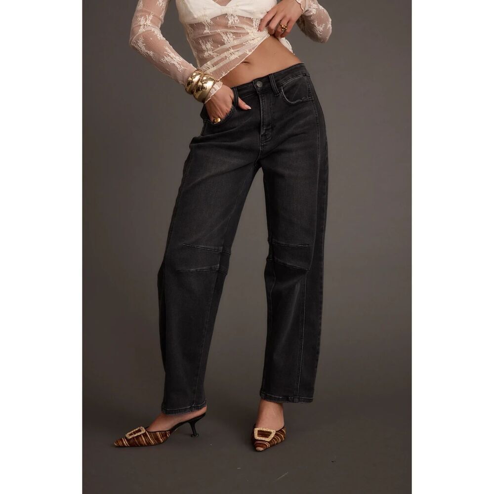 12TH TRIBE Muse Black Washed Barrel Straight Leg High Rise Denim Jeans Size 31